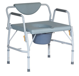 Chaise de toilette large en acier blanc avec couvercle rabattable, bac gris, portable, avec barre de soutien pour lit, pour soins à domicile - Product Image 3