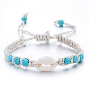 Bracciali da donna Boho fatti a mano con stelle marine e conchiglie di mare intrecciate da spiaggia Hawaii, braccialetti per vacanze con perline naturali turchesi - Product Image 3