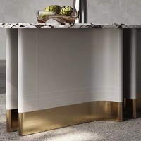 Ensemble de table à manger en marbre moderne minimaliste, luxe léger, écologique, durable, avec pieds en fer, table à manger ovale, table à manger haut de gamme pour villa