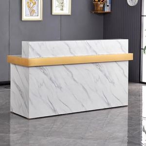 Hot Sale Modern Luxury pink Beauty <b>Salon</b> Spa Wooden Reception Desk Gold Stainless Steel Frame Front Desk Reception Counter - Product Image 1