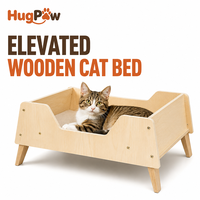 Lit surélevé en bois pour chat avec barrière de sécurité et sommier ouvert en contreplaqué pour chats d'intérieur