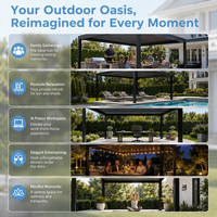 Pergola motorisée en aluminium de luxe certifiée CE pour l'extérieur, avec toit rigide imperméable à l'eau et à lames orientables, pour patio