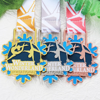 Médailles sportives personnalisées en alliage de zinc métallique avec logo émaillé, forme flocon de neige 3D, médailles de gymnastique en métal pour les compétitions de gymnastique d'hiver
