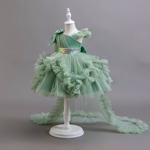 Abito da bambina retrò <span class=keywords><strong>con</strong></span> volant in pizzo e <span class=keywords><strong>tulle</strong></span>, monospalla, per bambine da 0 a 6 anni, <span class=keywords><strong>con</strong></span> fiocco, stile principessa, per feste e matrimoni, <span class=keywords><strong>con</strong></span> strascico - Product Image 6