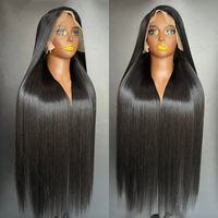 Perruque sans colle HD transparente 13x6 Lace Front, cheveux humains brésiliens 100% vierges, noirs naturels, double épaisseur, pour femmes