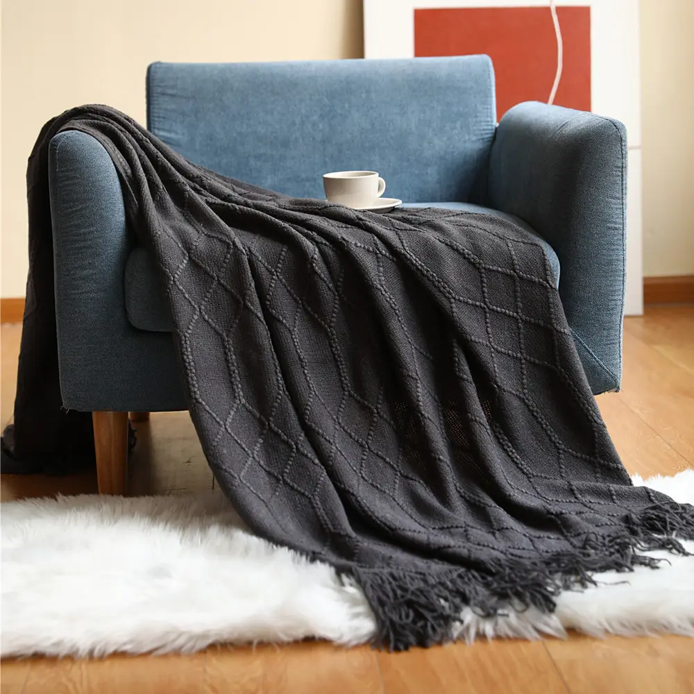 Knitted Sofa Blanket Bed Tail Cover Sofa Wool Throw Winter Office Nap Towel Blanket