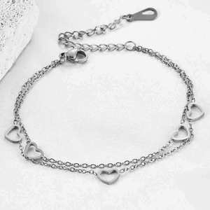 Stainless Steel 18K Gold Heart <b>Bracelet</b> Layered <b>Adjustable</b> Design For Women Jewelry Gift - Product Image 3