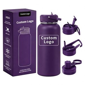Bouteilles d'eau isothermes en acier inoxydable à double paroi avec revêtement poudré de 32 oz, avec logo personnalisé, couvercle à mousqueton pour les voyages - Product Image 1