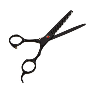 Tijeras de entresacar de acero inoxidable negras con mango largo, herramientas de corte de pelo para uso en salón - Product Image 5