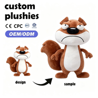 Peluche d'écureuil personnalisée OEM ODM, modèle de dessin animé, écureuil debout avec vêtements, animal en peluche, conception sur mesure, peluche douce, mascotte de marque, boîtes