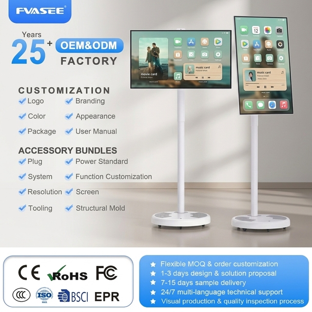 27 Inch Rotating Mobile TV for Livestreaming IPS LCD Display 8GB 128GB Rechargeable Portable Screen Monitor White