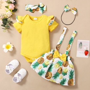 Ensemble de vêtements pour enfants filles, <span class=keywords><strong>body</strong></span> à manches courtes, imprimé ananas, jupe à bretelles avec nœud, tenue d'été pour bébés filles - Product Image 1