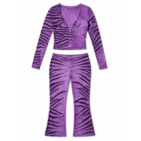Anjie Maßgeschneidertes Logo OEM ODM Private Label OEKO-TEX BSCI Samt Zebra V-Ausschnitt Reißverschluss-Top Set Damen Schlaghosen Hersteller