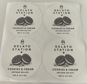 Stiker Makanan Bulat Kustom Tahan Air Label Rasa Gelato Vinyl Perekat Sendiri Stiker Kemasan Stoples Dessert Layanan Percetakan - Product Image 4