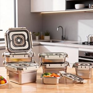 Boîte de <span class=keywords><strong>conservation</strong></span> alimentaire <span class=keywords><strong>sous</strong></span> <span class=keywords><strong>vide</strong></span> en acier inoxydable avec couvercle hermétique pour une utilisation en cuisine et une préservation de la fraîcheur - Product Image 5