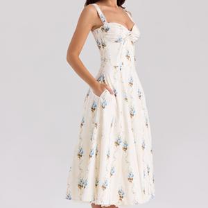 Abito Midi <span class=keywords><strong>in</strong></span> cotone con corsetto <span class=keywords><strong>in</strong></span> cotone con stampa a trapezio con cinturino <span class=keywords><strong>in</strong></span> Tulle a strati senza maniche Vintage senza maniche - Product Image 3