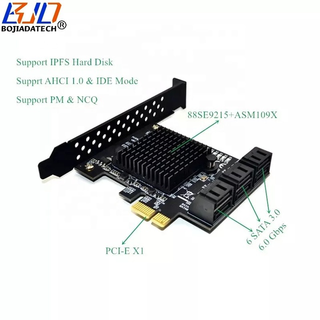 6 Ports SATA 3.0 7PIN PCIe X1 PCI-E 1X Controller Adapter Card 6Gbps With Heatsink Marvell 88SE9215 for Hard Disk Drive in Stock