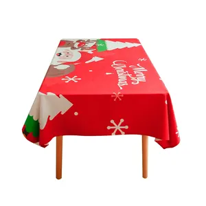 ผ้าปูโต๊ะผ้าฝ้ายพิมพ์ลายคริสต์มาสสำหรับรับประทานอาหารสีแดงหรูหรา2024