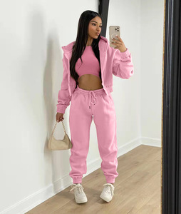 Trending Hot Clothing Tank Top <strong>Knit</strong> Hoodies Casual Pants Velvet <strong>Jogger</strong> 3 Piece Set <strong>Women</strong> - Product Image 5