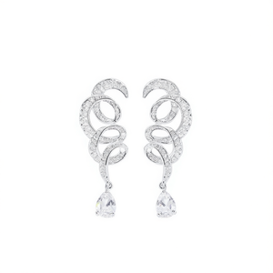 Orecchini pendenti di lusso in argento 925 con cristalli e design a goccia d'acqua per gioielli da festa da donna E3393 Champagne White - Product Image 1
