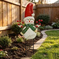 Panneau métallique personnalisé d'hiver, bonhomme de neige avec chapeau haut et écharpe, en fer antirouille pour la décoration extérieure de pelouse et de porche