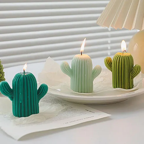 Groothandel Op Maat Gemaakte Indoor Decoratie Groene Cactus Gevormde Kleine Kaars