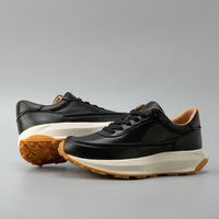 Baskets de course noires en cuir véritable avec fermeture éclair à l'avant, semelle épaisse en caoutchouc, semelle intermédiaire amortie, légères, pour l'automne et l'été