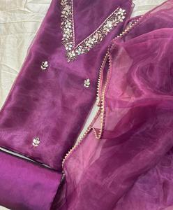 Semi Stitched Pure Organza Silk Suit Piece with Hand Embroidery Kurta <b>Pant</b> Dupatta Women's Designer Ethnic Wear Traditional Wear - Product Image 4