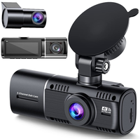 Caméra embarquée double objectif 1,5 pouce avec enregistrement 2,5K+1080P pour l'avant/l'intérieur/le arrière, trois voies, WiFi 5G, contrôle par application, capteur G et vision nocturne