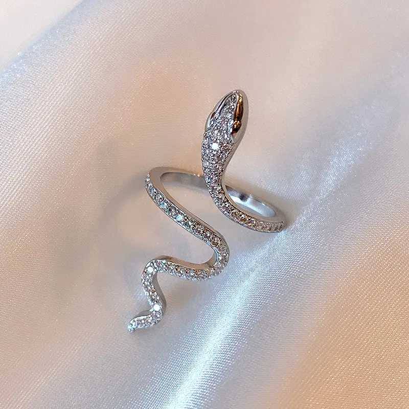 Hot Sale Exaggerated Luxury Open Adjustable Rings Female Designer Fashion Silver Color Snake Ring For Women
