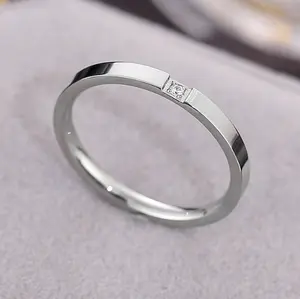 Simplified Korean Version Titanium Steel 1 Diamond Anti Fading Diamond Inlaid Couple Ring Pair