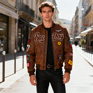 Fabrikanten Voor Douane Kleding Pu Windjack Race Jas Crop Brievenman Jas Mannen Custom Logo Bomber Leren Jas - Product Image 1