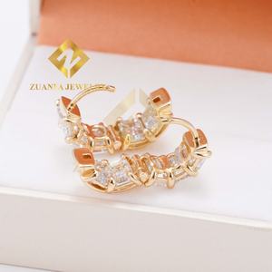 Pendientes de Diamantes de Laboratorio HPHT Personalizados, Oro Sólido de 10K, 10 Quilates, Diamantes Cultivados en Laboratorio, Corte Esmeralda, Pendientes de Aro - Product Image 5