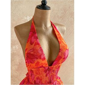 Women's Floral Halter Mini <b>Dress</b> <b>Elastic</b> Waist A-Line Sleeveless Summer Vacation Sundress - Product Image 2