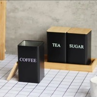 Ensemble de boîtes à café, thé, sucre et céréales en métal de style américain avec couvercle en bambou, contenants de stockage alimentaire pour produits secs, cadeau d'affaires