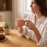 Mug Keramik Kopi Motif Bunga Lukis Kreatif, Cangkir Keramik Bentuk Bunga Elegan, Desain Floral, Peralatan Minum Dekoratif