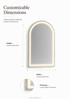 Kingstin Espejo LED Baño Arqueado Sin Marco HD Económico, Tamaño Personalizado y 3 Luces para Hotel