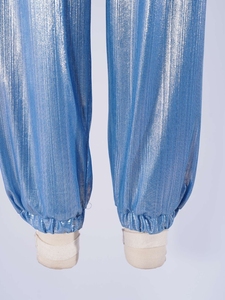 Kids Shiny Metallic Jazz <b>Dance</b> Streetwear Style Crop Top and Jogger <b>Pants</b> Relaxed Fit 2 Piece Set for Girls Custom Stage Shows - Product Image 5