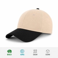 Casquette de baseball sportive personnalisée avec logo, haute qualité, 6 panneaux, bicolore noir et beige, visière incurvée, structurée, respirante et imperméable
