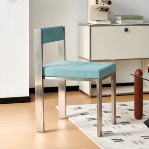 Sillas de Comedor de Acero Inoxidable Estilo Nórdico, Respaldo Minimalista, Diseño Multifuncional, Tapicería de Tela, Comedor Casual Moderno - Product Image 1