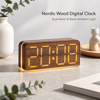 Jam Meja Digital LED Minimalis Berbahan Kayu dengan Alarm, Kalender, Temperatur & Kontrol Kecerahan 3-Tingkat OEM