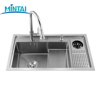 Évier simple encastré Mita, fait main, moderne, multifonctionnel, en acier inoxydable brossé noir, pour bar à domicile, villa, OEM