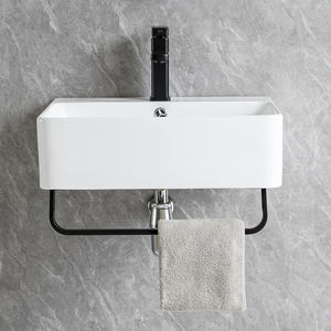 하이 퀄리티 욕실 화장대 위생 도자기 직사각형 용기 세라믹 손 씻기 세면대 싱크대 벽 걸이 세면대 수건 선반 - Product Image 4