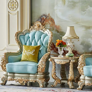 New European Classic Royal Living Room 1 2 3 Seat <b>Sofa</b> Furniture Set French Luxury Carved Solid <b>Wood</b> <b>Frame</b> Genuine Leather <b>Sofa</b> - Product Image 4