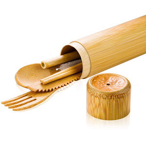 <span class=keywords><strong>Set</strong></span> di posate portatile in bambù tradizionale (cucchiaio, forchetta, coltello, spazzolino) con custodia per viaggi, campeggio, feste e ristoranti - Product Image 5