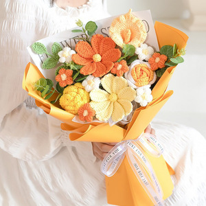 Toque real Flor Artificial Crochet Bouquet Handmade Fios De Malha Flores Presente para Decoração Romântica e Cotidiana - Product Image 4