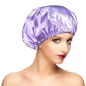 高品质缎面面料EVA双层防水可重复使用沐浴浴帽