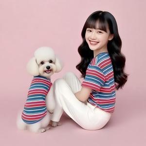 Conjuntos de Ropa para Perros y Dueños, Diseño a Rayas, Serie <span class=keywords><strong>MIU</strong></span>, Ropa Fresca de Verano para Exteriores - Product Image 2