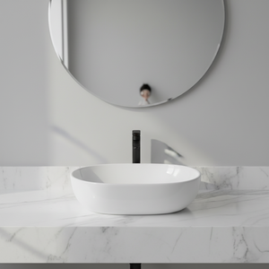 Lavabo Ovale <span class=keywords><strong>da</strong></span> <span class=keywords><strong>Appoggio</strong></span> dal Design Semplice Personalizzato, <span class=keywords><strong>Lavandino</strong></span> Bianco Liscio in Ceramica, Sanitari <span class=keywords><strong>da</strong></span> <span class=keywords><strong>Bagno</strong></span> - Product Image 4