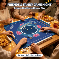 Alas Mahjong Amerika Anti-Selip Warna Biru Dongker dengan Petunjuk Jalur Charleston & Tanda Noda Naga dan Penandaan Aturan Joker